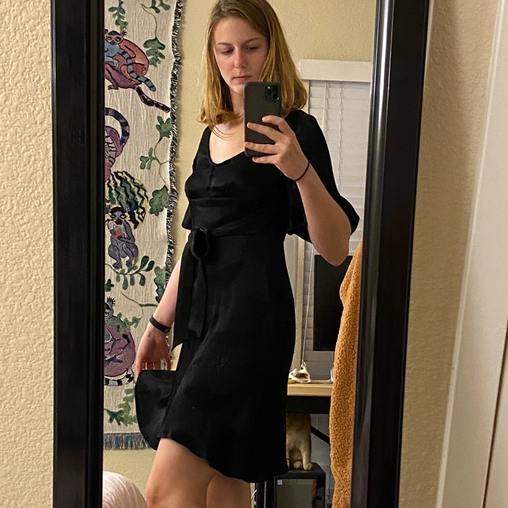 & Other Stories Mini Black dress with Cranes